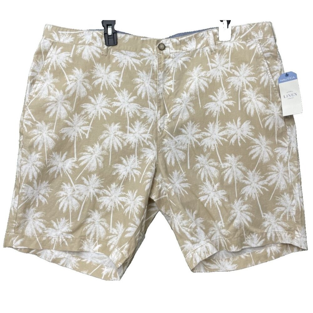 NAUTICA Beige Palm Trees Classic Fit Linen Blend Chino Shorts NWT 42W - Picture 1 of 10